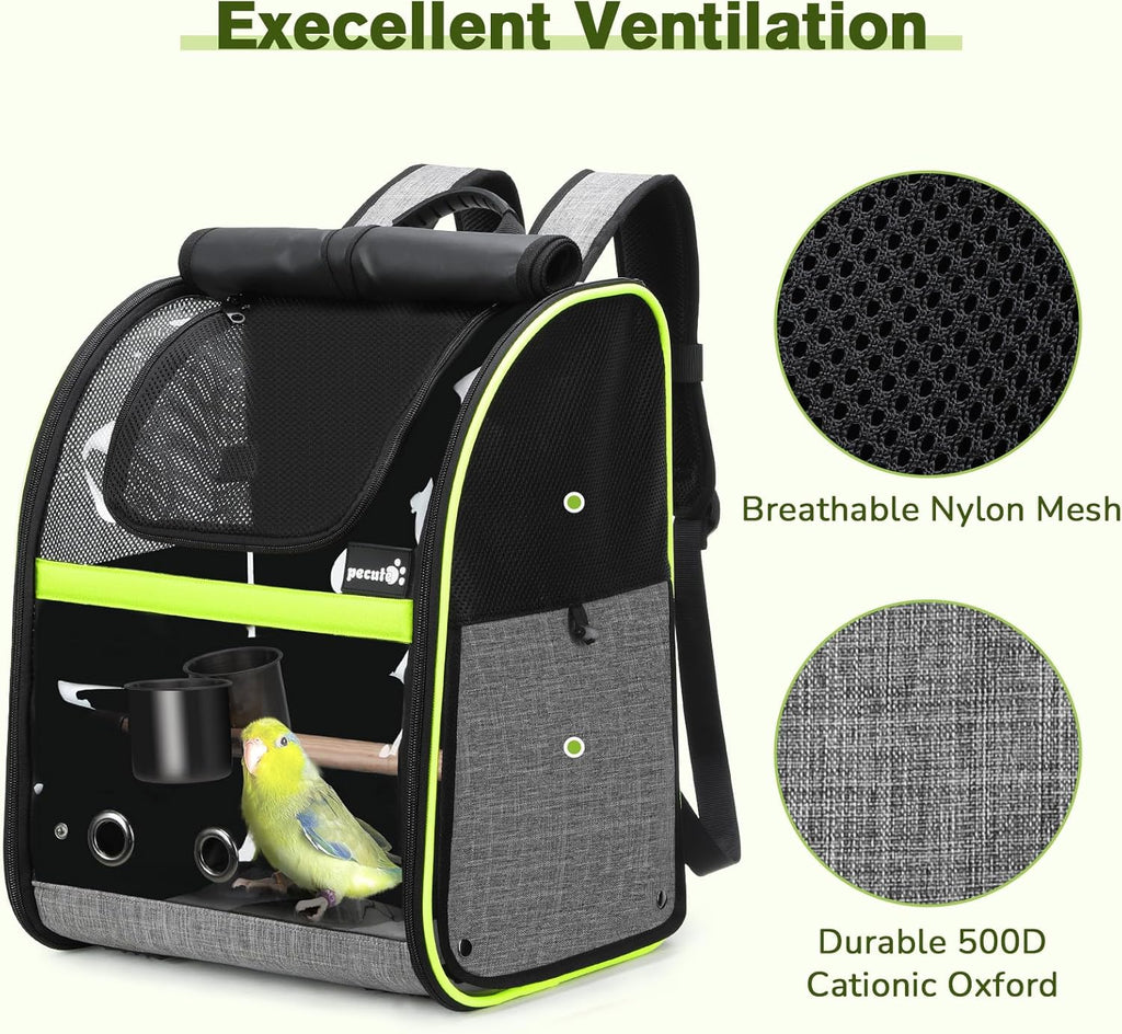 Breathable Bird Carrier, Outdoor Backpack with Adjustable Tripod, Lightweight and Portable Waterproof Parrot Travel Backpack, Wide View and Shading Cat & Dog Backpack for Hiking