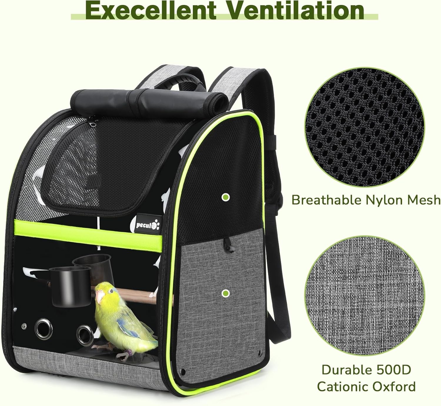 Breathable Bird Carrier, Outdoor Backpack with Adjustable Tripod, Lightweight and Portable Waterproof Parrot Travel Backpack, Wide View and Shading Cat & Dog Backpack for Hiking