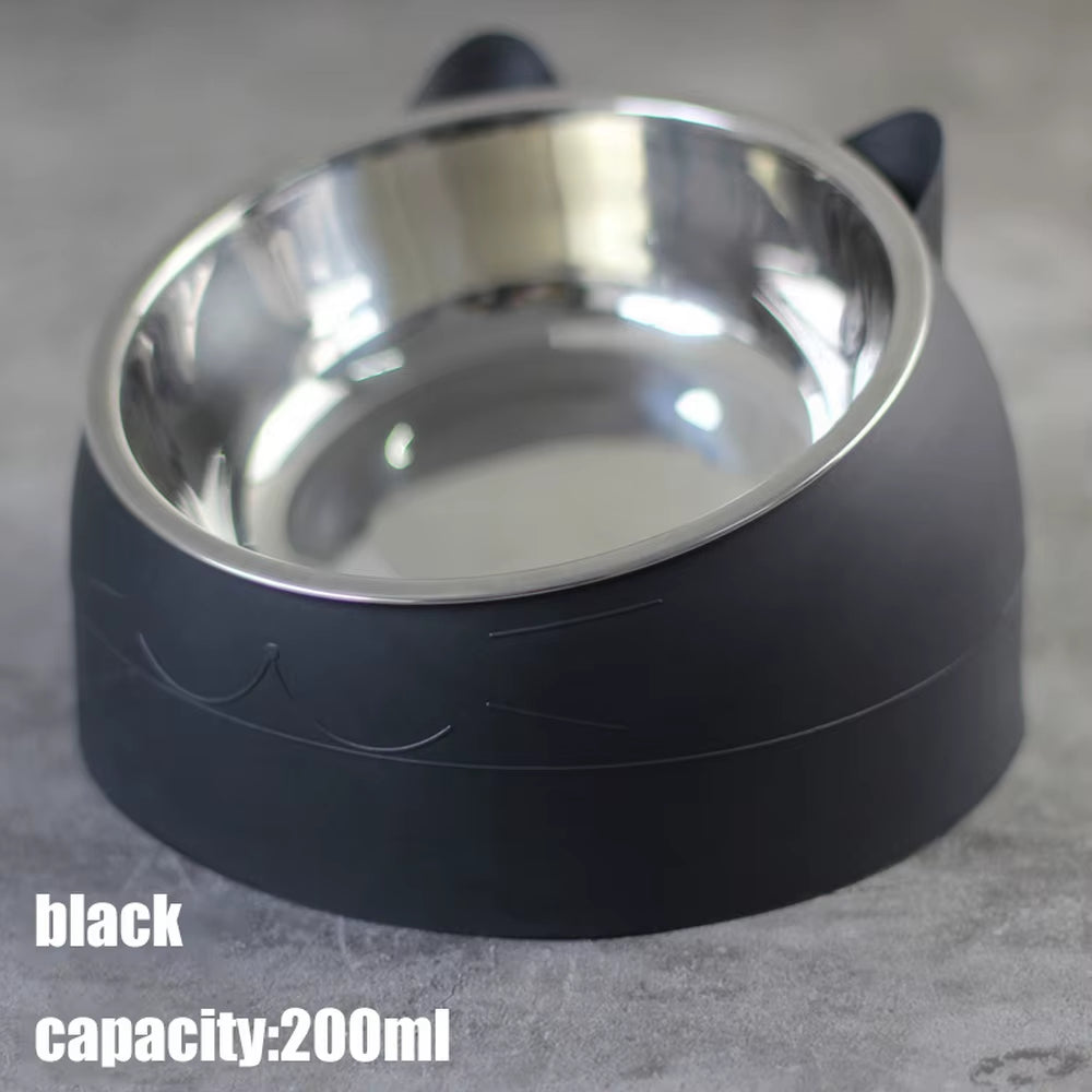 Cat Dog Bowl 15 Degrees Raised Stainless Steel Cat Bowls Safeguard Neck Puppy Cat Feeder Non-Slip Crash Elevated Cats ​Food Bowl