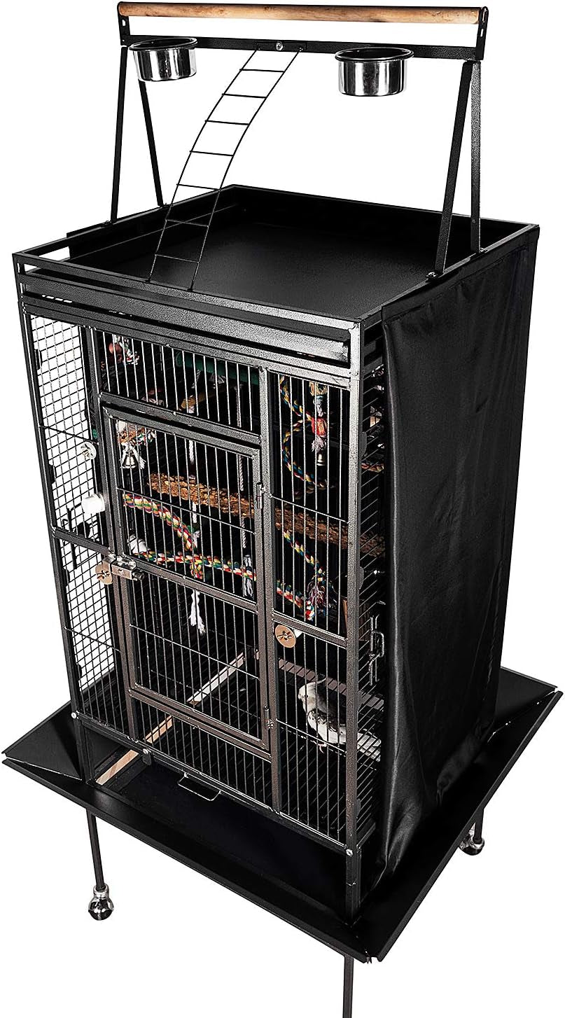 Good Night Bird Cage Cover for Large Bird Cage with Play Top,Black 68"