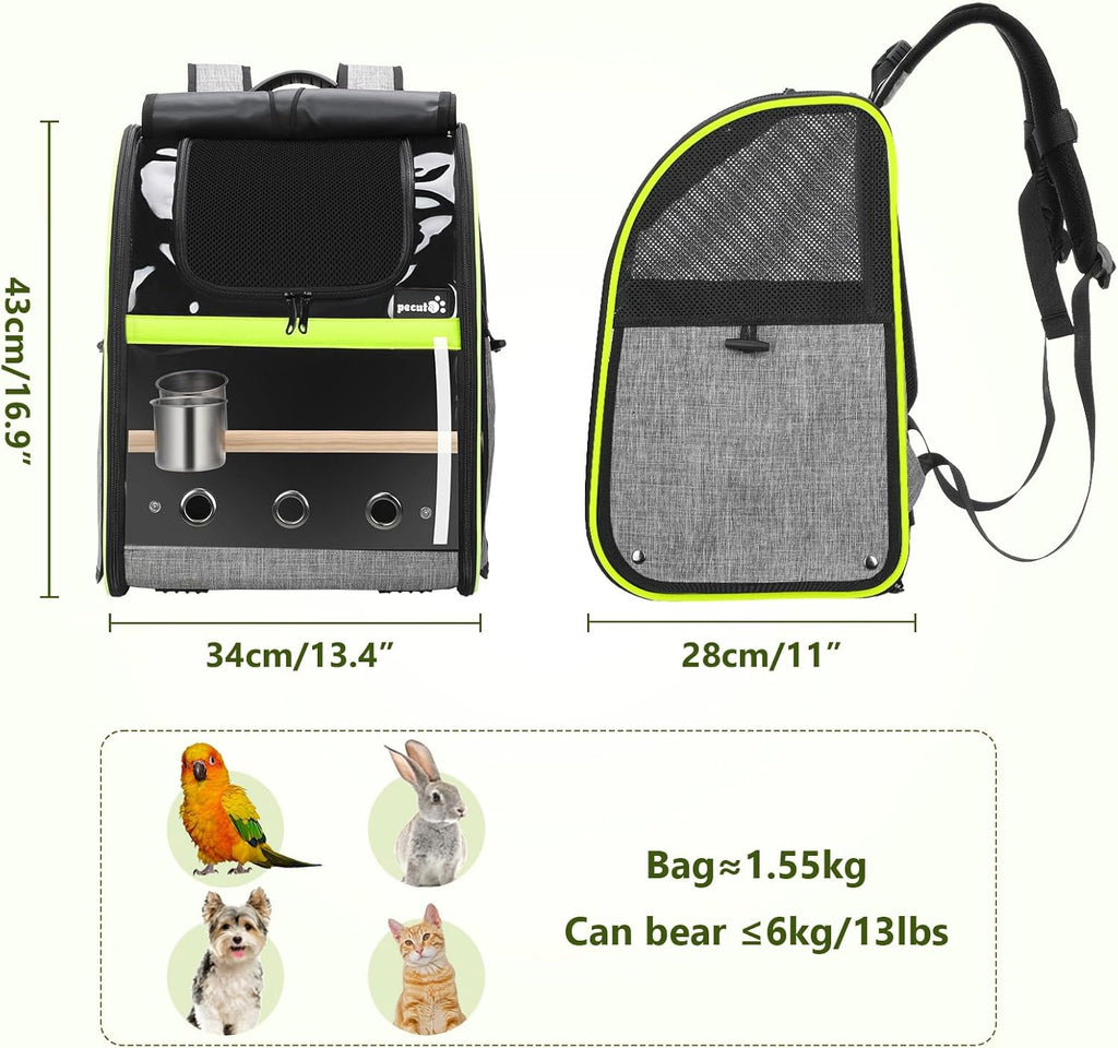 Breathable Bird Carrier, Outdoor Backpack with Adjustable Tripod, Lightweight and Portable Waterproof Parrot Travel Backpack, Wide View and Shading Cat & Dog Backpack for Hiking