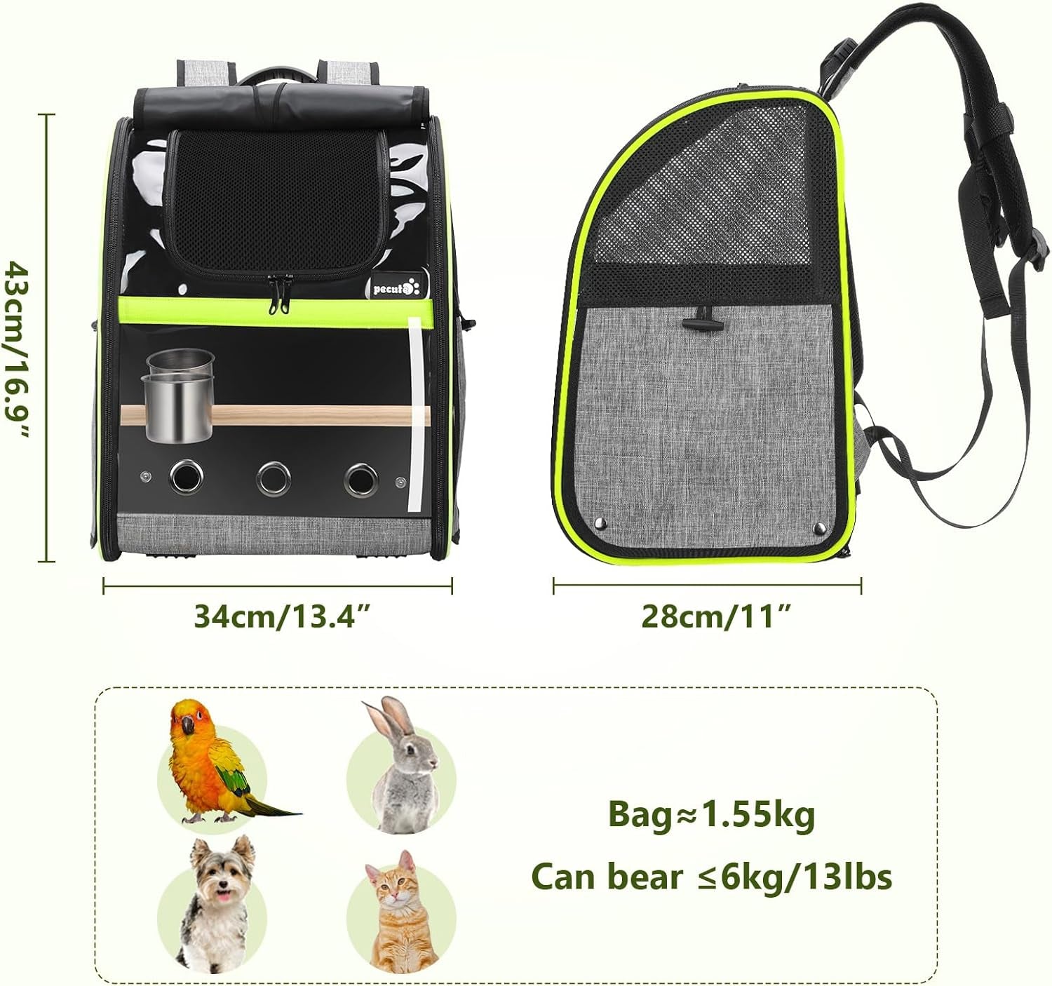 Breathable Bird Carrier, Outdoor Backpack with Adjustable Tripod, Lightweight and Portable Waterproof Parrot Travel Backpack, Wide View and Shading Cat & Dog Backpack for Hiking