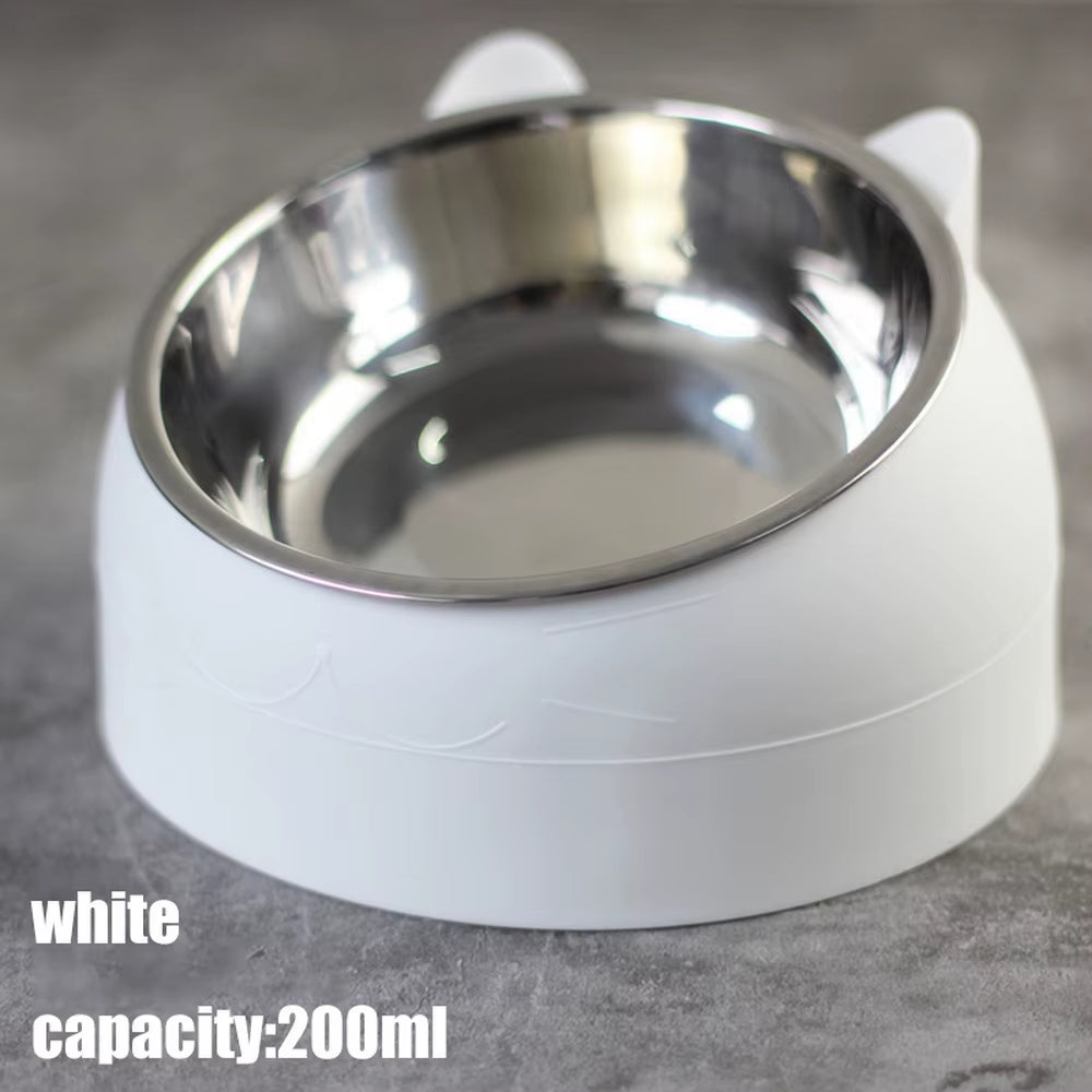 Cat Dog Bowl 15 Degrees Raised Stainless Steel Cat Bowls Safeguard Neck Puppy Cat Feeder Non-Slip Crash Elevated Cats ​Food Bowl