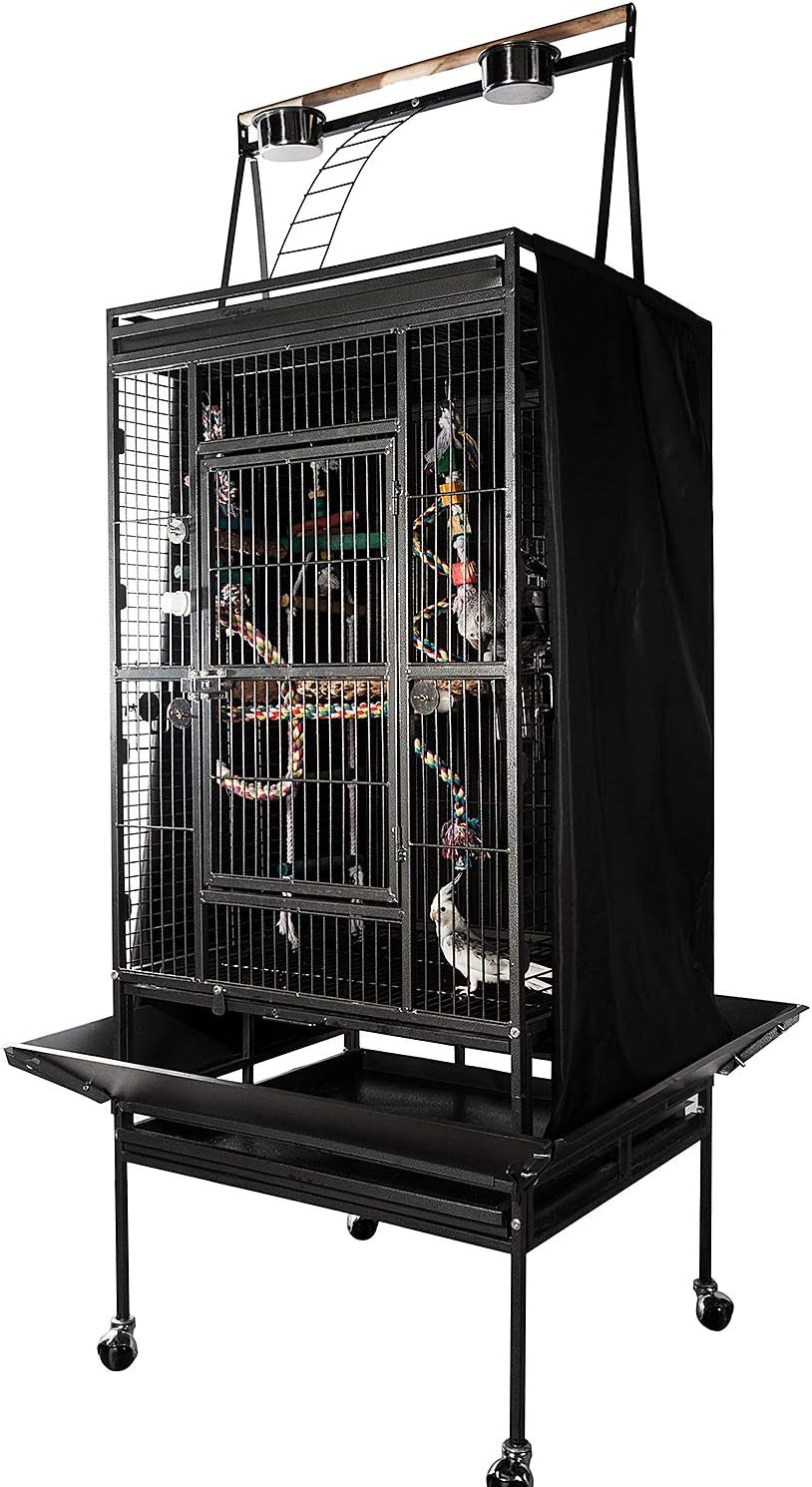 Good Night Bird Cage Cover for Large Bird Cage with Play Top,Black 68"