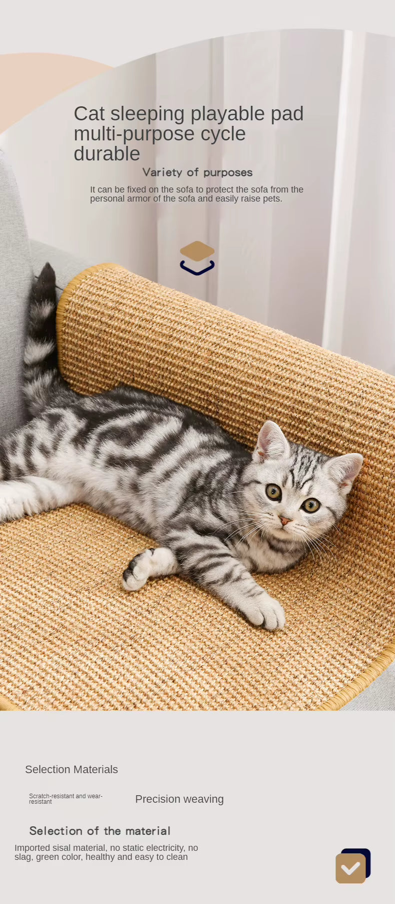 - Cat Scratcher Sisal Mat Board - Sharpen Nails - Protect Furniture