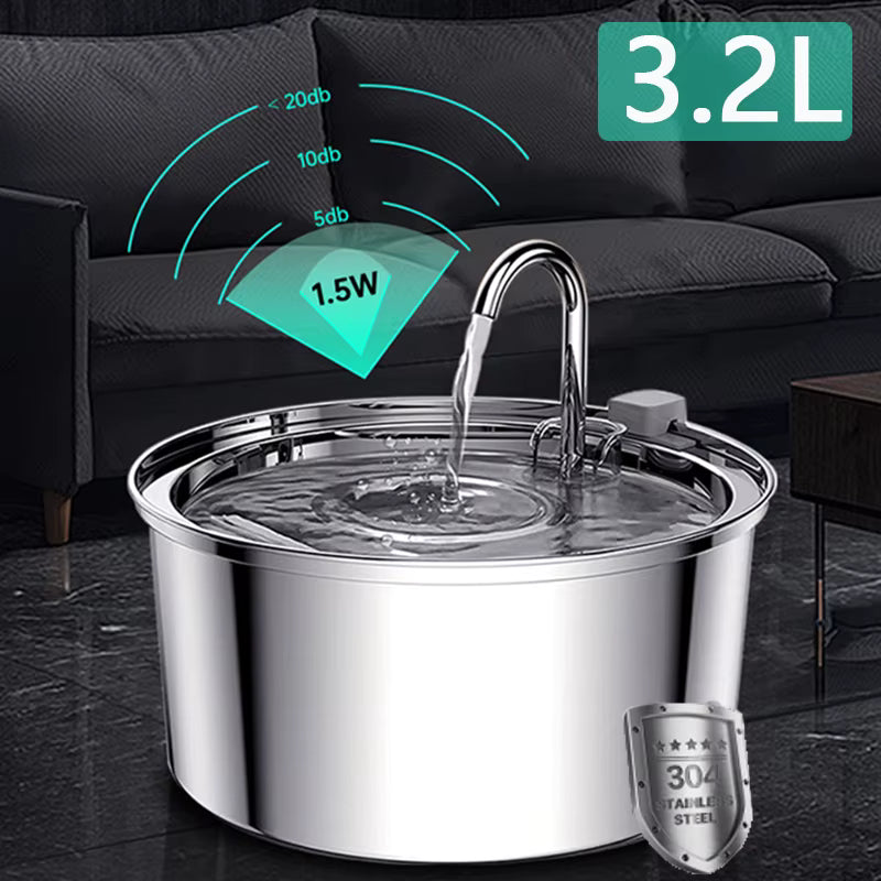 3.2L Cat Automatic Water Dispenser Pet Smart Induction Water Feeder USB with Filter Stainless Steel Dog Feeder Pet Supplies