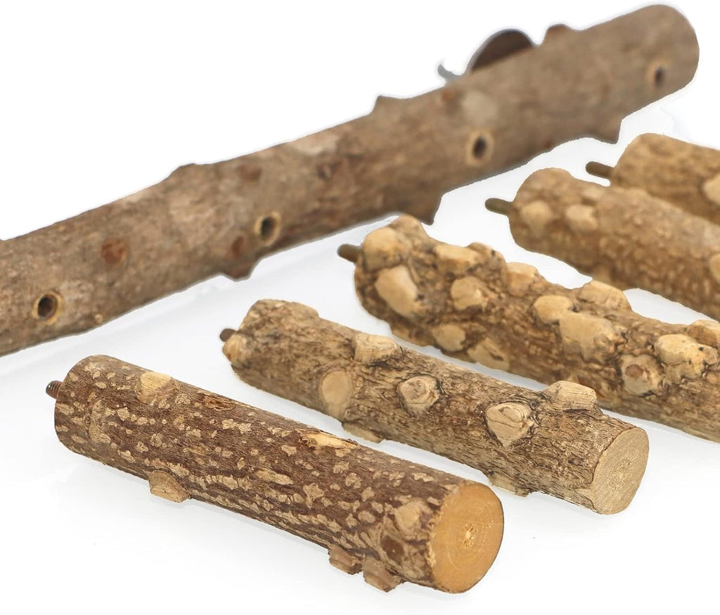 Bird Ladder Perch Cage Nature Wood Stand Parrot Chew Toy for Small Medium Parrot Animal (M)