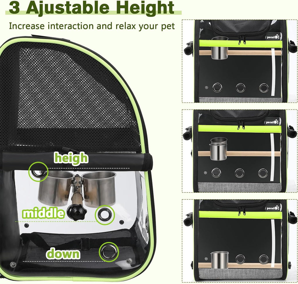 Breathable Bird Carrier, Outdoor Backpack with Adjustable Tripod, Lightweight and Portable Waterproof Parrot Travel Backpack, Wide View and Shading Cat & Dog Backpack for Hiking