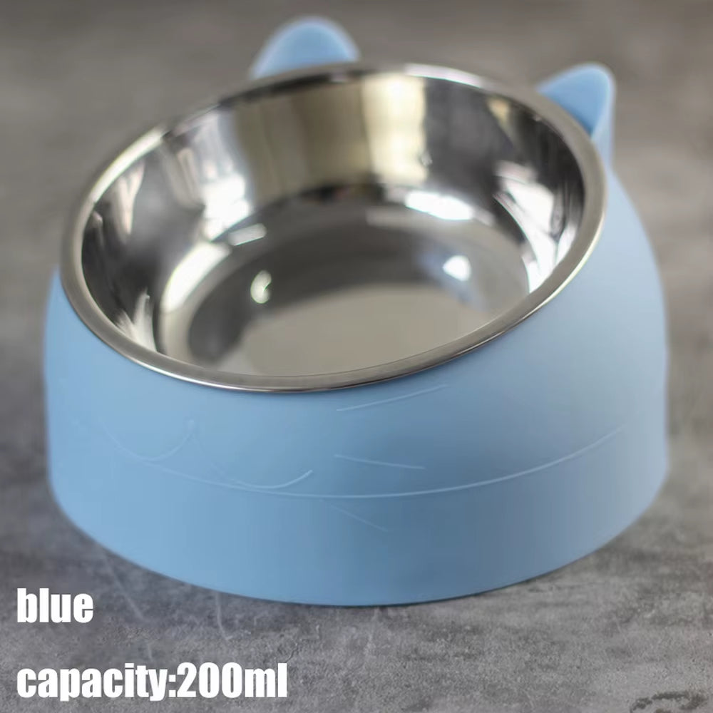 Cat Dog Bowl 15 Degrees Raised Stainless Steel Cat Bowls Safeguard Neck Puppy Cat Feeder Non-Slip Crash Elevated Cats ​Food Bowl