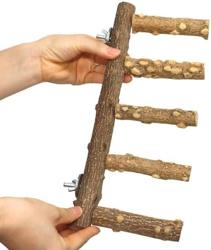 Bird Ladder Perch Cage Nature Wood Stand Parrot Chew Toy for Small Medium Parrot Animal (M)