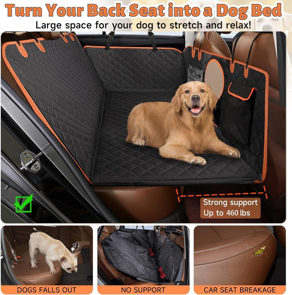 Dog Car Seat Cover for Back Seat, Hard Bottom Back Seat Extender for Dogs, Holds 420Lbs, Waterproof Pet Hammock Protector, Thick and Durable Dog Seat Cover for Truck, Car, Suv-Black