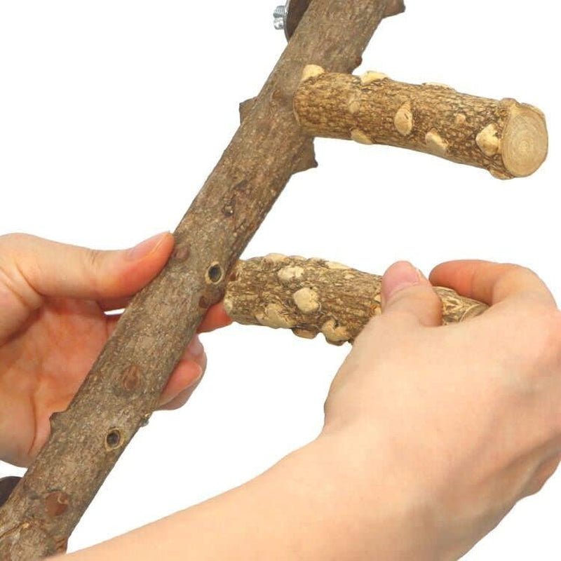 Bird Ladder Perch Cage Nature Wood Stand Parrot Chew Toy for Small Medium Parrot Animal (M)