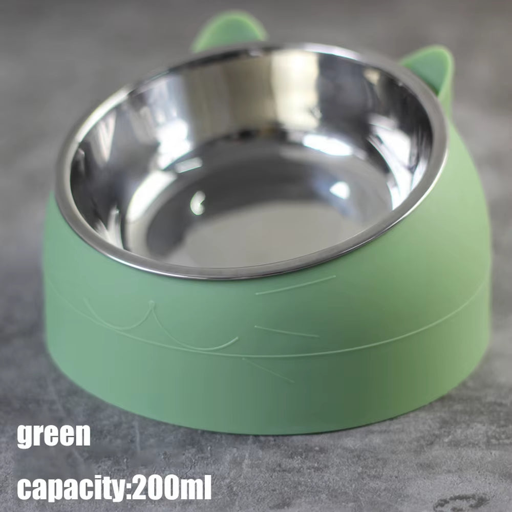 Cat Dog Bowl 15 Degrees Raised Stainless Steel Cat Bowls Safeguard Neck Puppy Cat Feeder Non-Slip Crash Elevated Cats ​Food Bowl